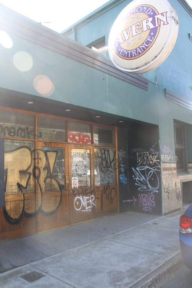 Experimenting with lens flare I tried to capture the graffiti takeover of this pub - it hasn't been vacant long but the opportunists are in already