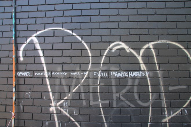 Seriously, writing your name in big letters does not make you a graf artist, I hope KwizHard does take that wall and show Rope how it's done